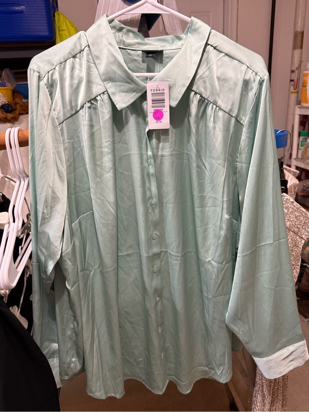 Torrid Icy Blue Satin Button-Up Shirt